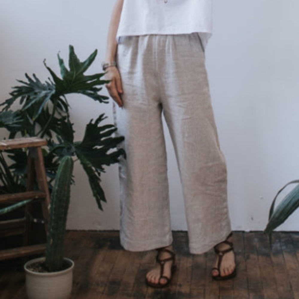 J. Jill Love Linen Wide Leg Cropped Pants High Rise Lagenlook Brown 2X